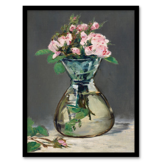 Edouard Manet Framed Wall Art Print Moss Roses in a Vase Oil Painting Home Décor