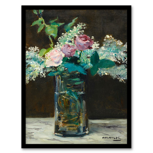 Edouard Manet Framed Wall Art Print Vase of White Lilacs and Roses Home Décor