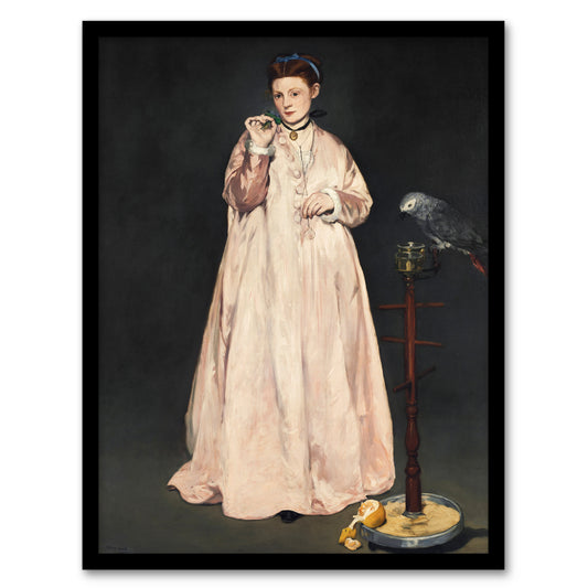 Edouard Manet Framed Wall Art Print Young Lady With a Parrot Portrait Home Décor