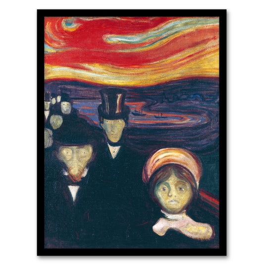 Edvard Munch Framed Wall Art Print Anxiety Figures Oil Painting Home Décor