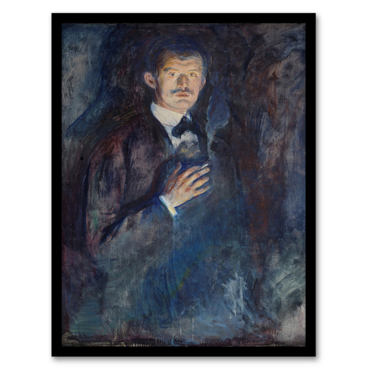 Edvard Munch Framed Wall Art Print Self Portrait with Cigarette Home Décor