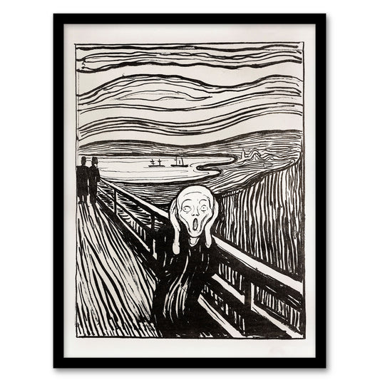 Edvard Munch Framed Wall Art Print The Scream 1895 Black and White Home Décor