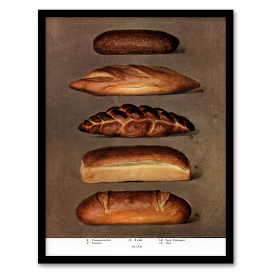 Grocers Encyclopedia Framed Wall Art Print Baked Bread Loaves Home Décor