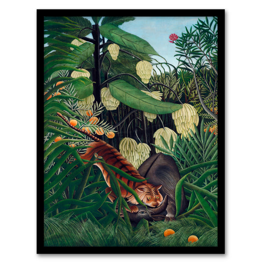 Henri Rousseau Framed Wall Art Fight between a Tiger and a Buffalo Home Décor