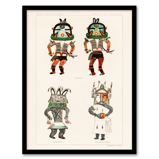 Hopi Kachinas Framed Wall Art Print Drawing from Hopi Natives Home Décor