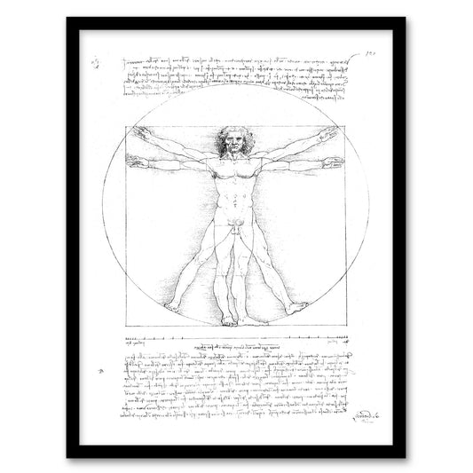 Leonardo da Vinci Framed Wall Art Print Vitruvian Man Black and White Home Décor