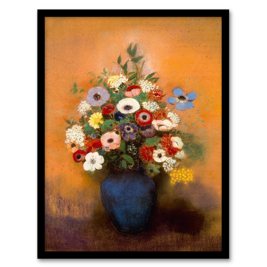 Odilon Redon Framed Wall Art Print Anemones and Lilacs in Blue Vase Home Décor