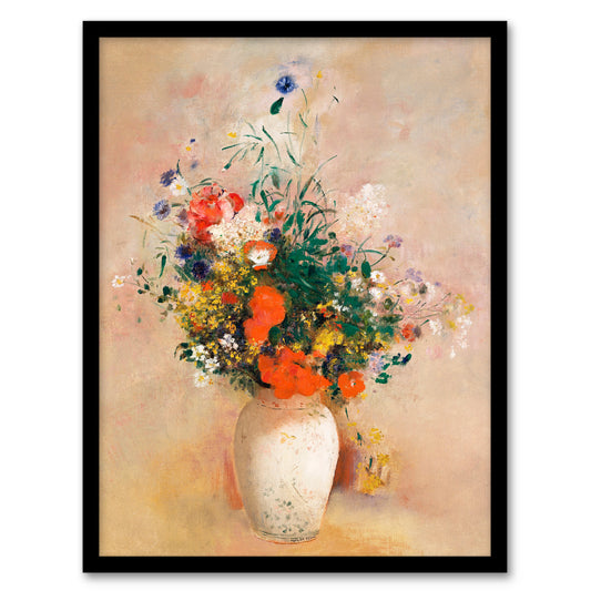 Odilon Redon Framed Wall Art Print Vase of Flowers in Pink Background Home Décor