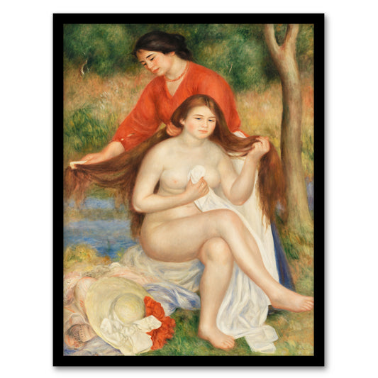 Pierre Auguste Renoir Framed Wall Art Bather and Maid Combing Hair Home Décor