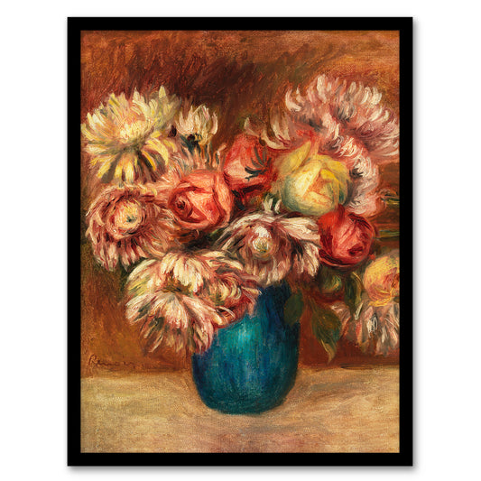 Pierre Auguste Renoir Framed Wall Art Print Flowers in a Green Vase Home Décor