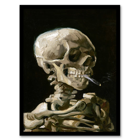 Van Gogh Framed Wall Art Head of a Skeleton with a Burning Cigarette Home Décor