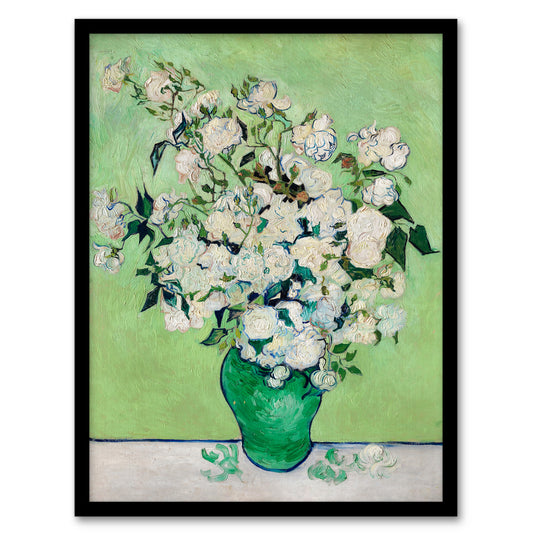 Vincent van Gogh Framed Wall Art Print White Roses In Green Vase Home Décor