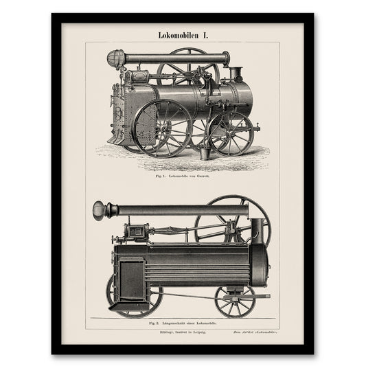 Vintage Framed Wall Art Lokomobilen Locomotive Steam Train Engine Home Décor