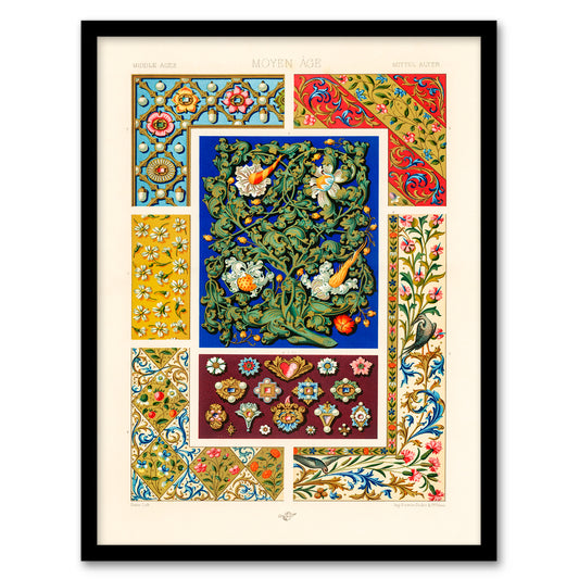 Albert Racinet Framed Wall Art Vintage Floral Middle Ages Patterns Home Décor