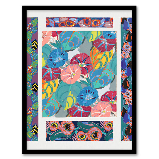 Edouard Benedictus Framed Wall Art Vibrant Vintage Flower Pattern Home Décor