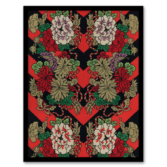 G A Audsley Framed Wall Art Print Japanese Red Fan Floral Pattern Home Décor