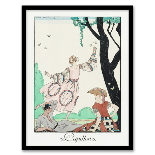 George Barbier Framed Wall Art Butterflies Vintage Picnic Fashion Home Décor