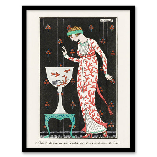 Barbier Framed Wall Art Coral Evening Dress Vintage Fashion Advert Home Décor