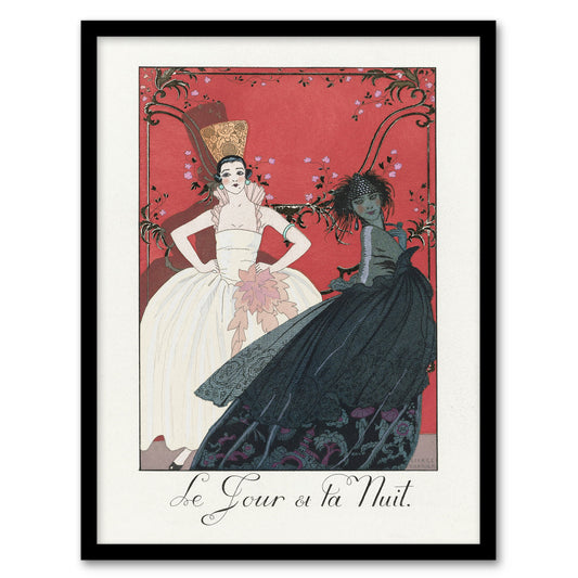 Barbier Framed Wall Art Day and Night Vintage Parisian Fashion Advert Home Décor