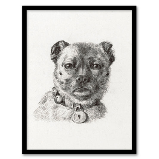 Jean Bernard Framed Wall Art Dog head with a Collar Pencil Drawing Home Décor