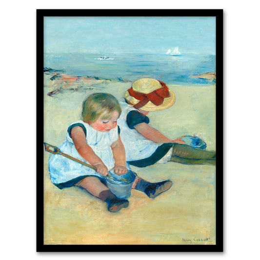 Mary Cassatt Framed Wall Art Print Children Playing on the Beach Home Décor