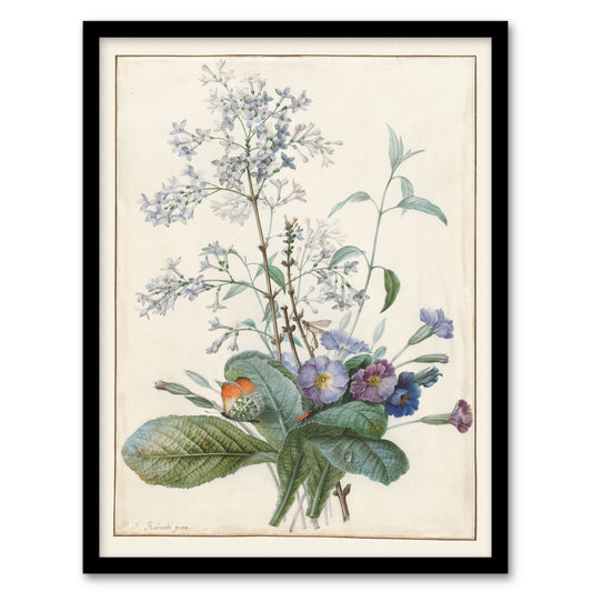 Pierre Joseph Redoute Framed Wall Art Bouquet of Flowers with Insects Home Décor