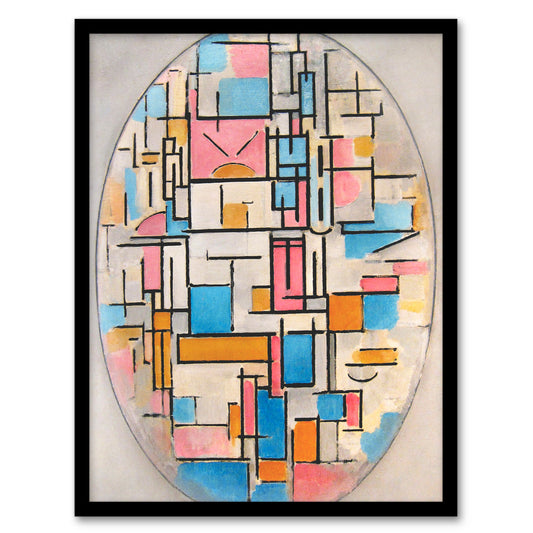 Piet Mondrian Framed Wall Art Composition in Oval with Color Planes Home Décor
