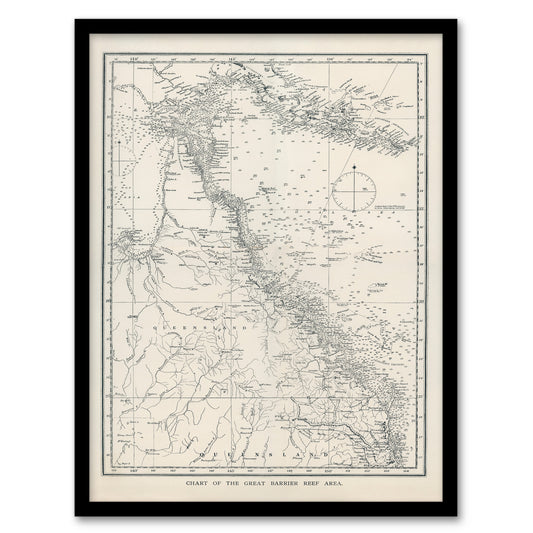 William S Kent Framed Wall Art Great Barrier Reef Area Chart Map Home Décor