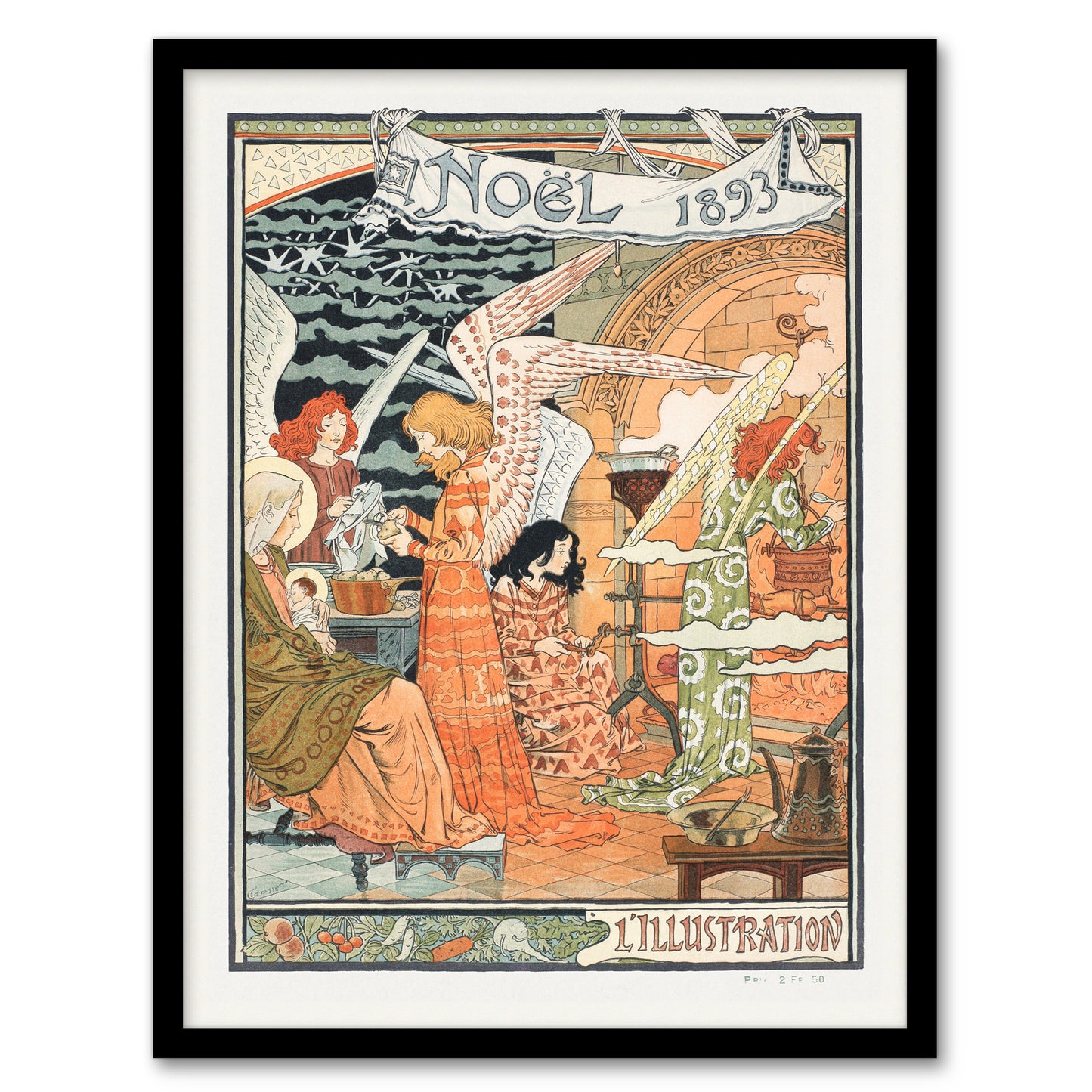 Eugene Grasset Vintage Art Nouveau Newspaper Christmas Cover Framed Art Print