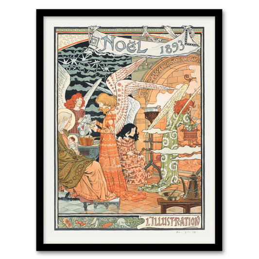 Eugene Grasset Vintage Art Nouveau Newspaper Christmas Cover Framed Art Print