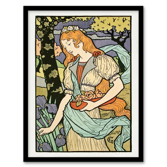 Eugene Grasset Salon des Cent Woman Picking Flowers Framed Wall Art Print