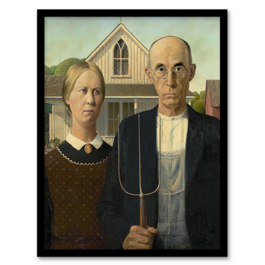 Grant Wood American Gothic Midwestern Farmers Framed Wall Art Picture Print