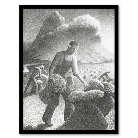 Grant Wood Approaching Storm in Wheat Farm Framed Wall Art Picture Print