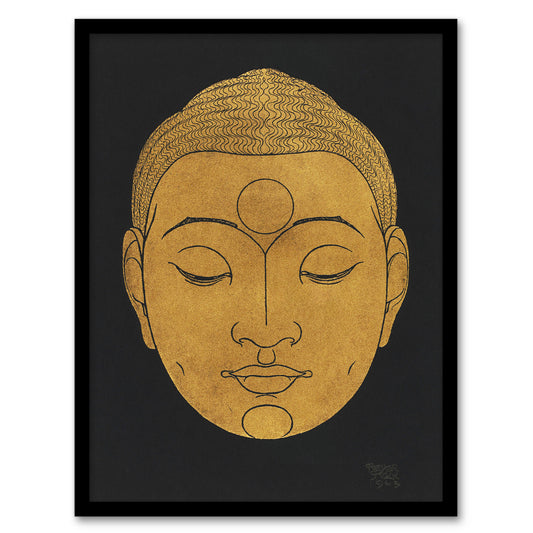 Reijer Stolk Head of Buddha Gold Black Vintage Painting Framed Wall Art Print