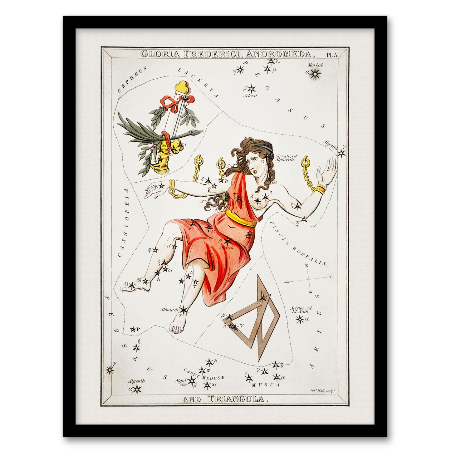 Sidney Hall Vintage Andromeda Constellation Illustration Framed Art Print