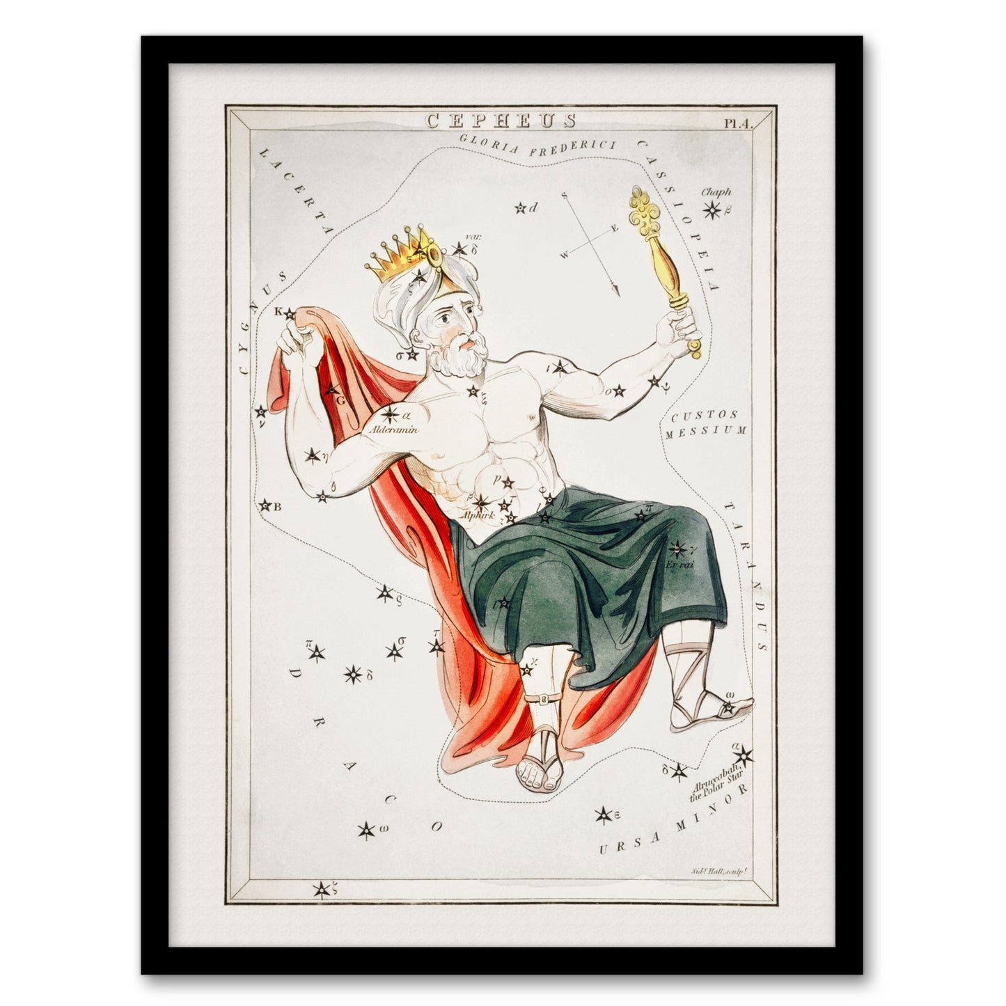 Sidney Hall Vintage Cepheus Constellation Illustration Framed Wall Art Print