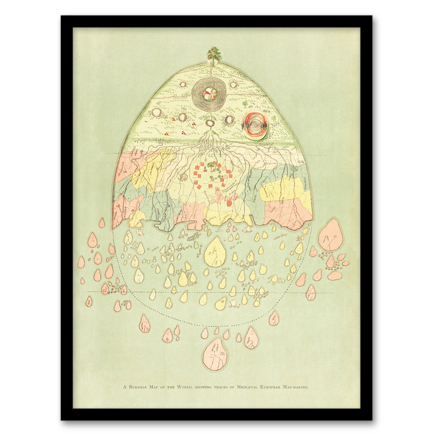 William Griggs Vintage Burmese Map of the World Framed Wall Art Picture Print