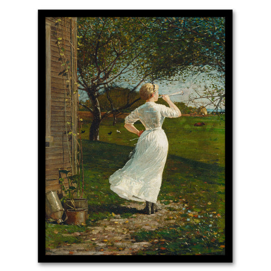 Winslow Homer Blowing the Dinner Horn Oil Painting Framed Wall Art Print