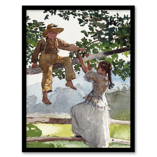 Winslow Homer On the Fence Children Watercolour Framed Wall Art Picture Print