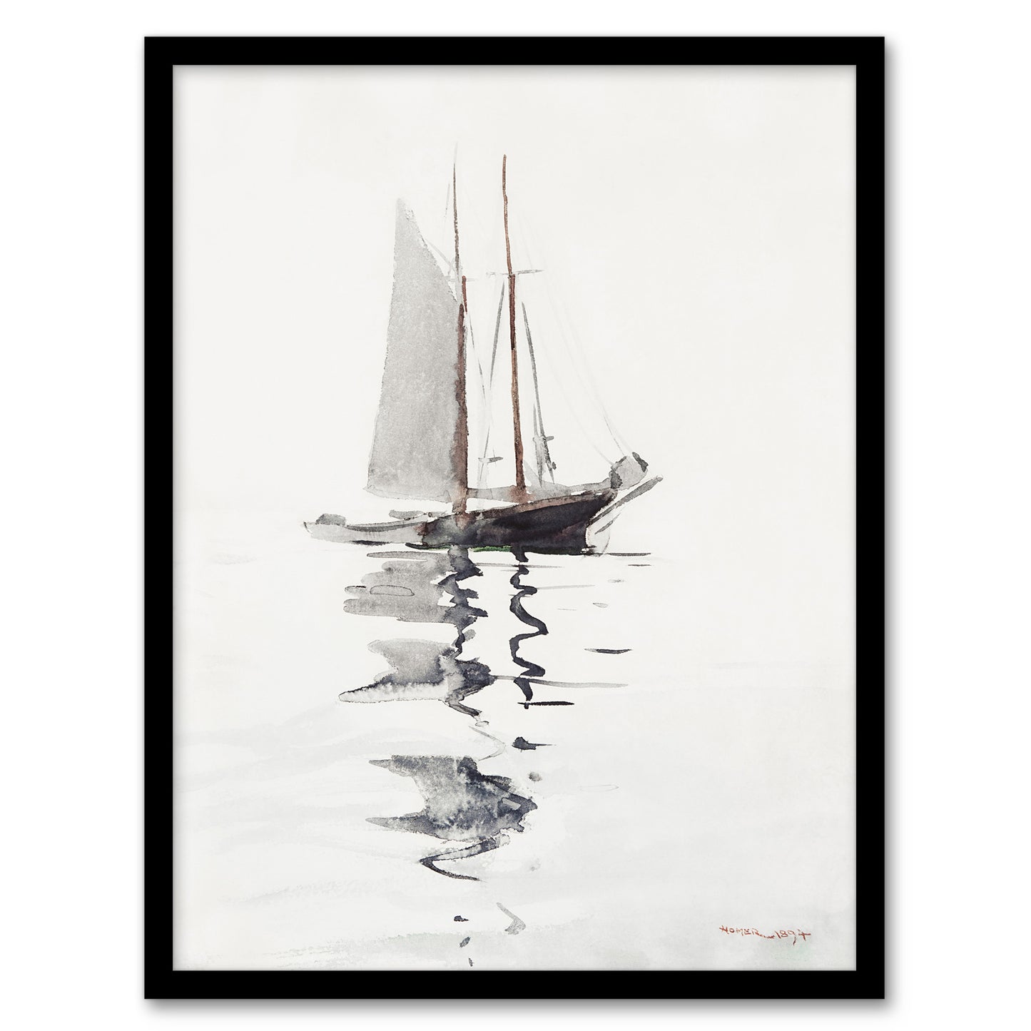 Winslow Homer Two Masted Schooner with Dory Watercolour Framed Wall Art Print