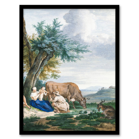 Aert Schouman Framed Wall Art Peasant Family in a Landscape with Cattle