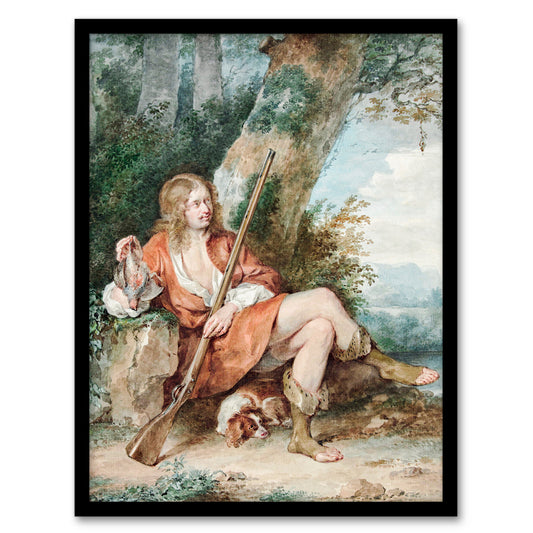 Aert Schouman Framed Wall Art Resting Hunter with Partridge by a Tree Home Décor