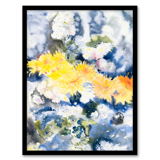 Charles Demuth Framed Wall Art Yellow and Blue Floral Watercolour Home Décor