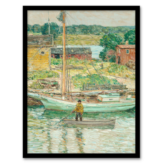 Childe Hassam Framed Wall Art Oyster Sloop Sailboat in Cos Cob Harbour