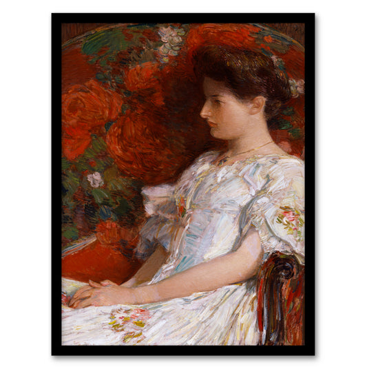 Childe Hassam Framed Wall Art Print Woman Portrait on Victorian Chair Home Décor