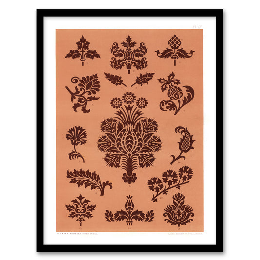 GA and MA Audsley Framed Wall Art Print Medieval Botanical Pattern Home Décor