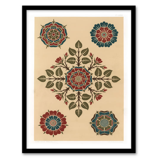 GA and MA Audsley Framed Wall Art Vintage Stylised Rose Flower Pattern