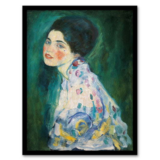 Gustav Klimt Framed Wall Art Print Portrait of a Lady in Floral Dress Home Décor