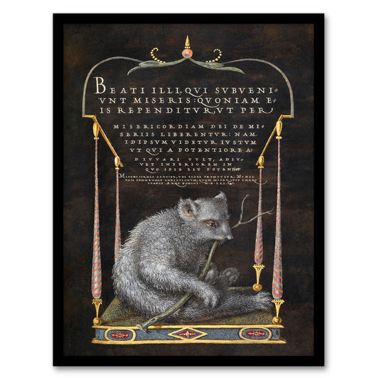 Joris Hoefnagel Framed Wall Art Latin Beatitudes with Sloth Illustration