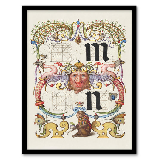 Model Book of Calligraphy Framed Wall Art Pictorial Letter Guide M And N